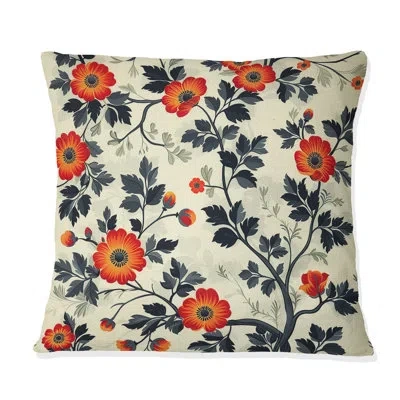 Design Art Delicate Floral Dream I - Floral Throw Pillow In Black;red