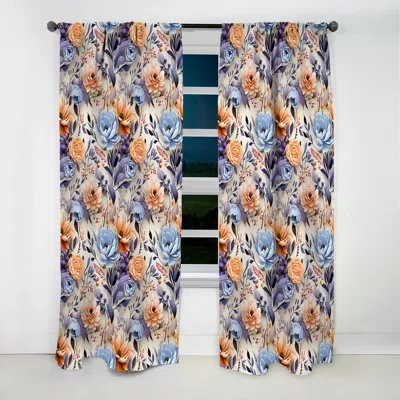 Design Art Delicate Flower Symphony - Floral Curtain - Blackout Floral Curtain - 1 Panels In Purple