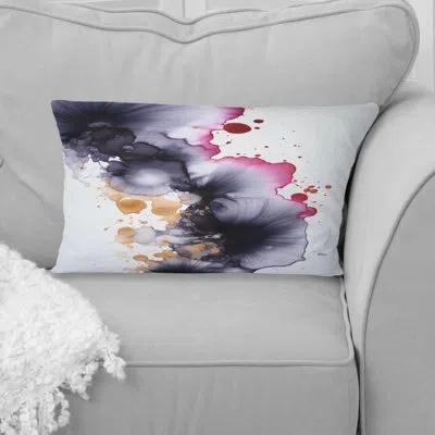 Design Art Delicate Fluidity Magenta And Gold Ink Clouds V - Abstract Painting Printed Throw Pillow In Blue;pink