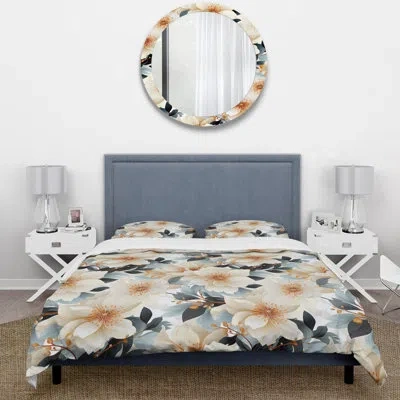 Design Art Delicate Magnolia Dreams Iii Duvet Cover Set In White