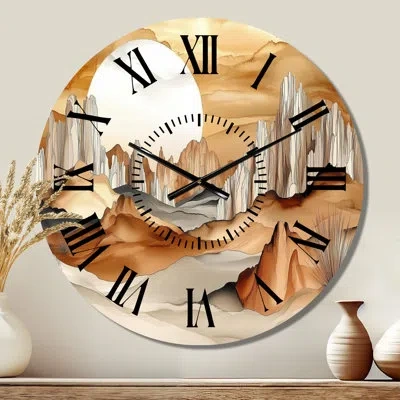 Design Art Desert At Day's End - Southwestern Metal Wall Clock In Orange