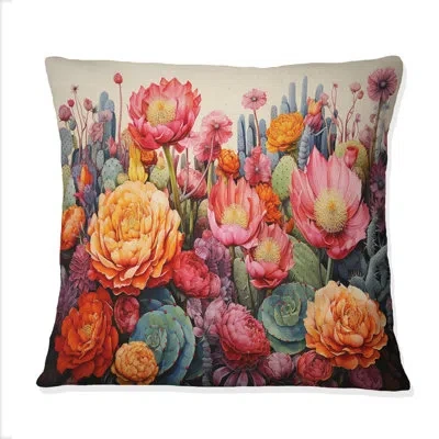 Design Art Desert Cacti Garden Iv - Desert Printed Throw Pillow In Green;orange