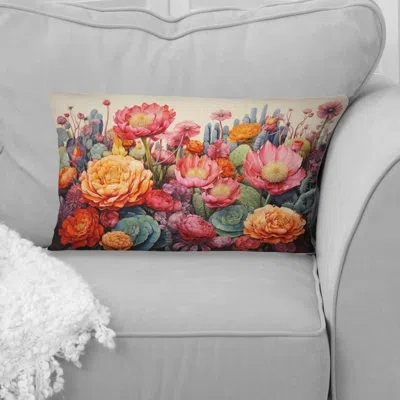 Design Art Desert Cacti Garden Iv - Desert Printed Throw Pillow In Green;orange