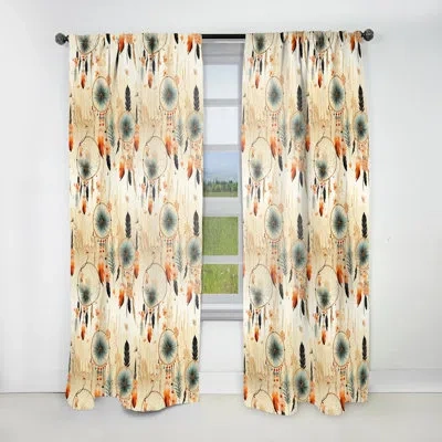 Design Art Desert Dreamcatchers Boho Pattern Ii - Boho Curtain - Velvet Room Darkening - 1 Panel In Black;beige