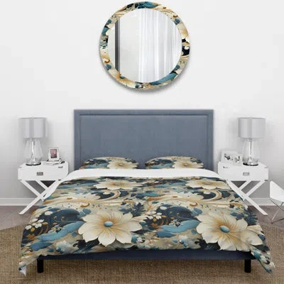 Design Art Desert Mirage Paisley Pattern Ii - Paisley Duvet Cover Set - Microfiber Polyester In Blue;beige;gold
