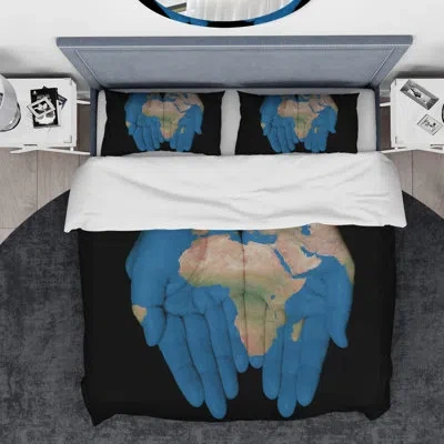 Design Art Designart African Map In Our Hands Duvet Cover Set In Blue