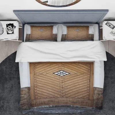 Design Art Designart Ancient Woor With Diamond Window Duvet Cover Set In Brown;white