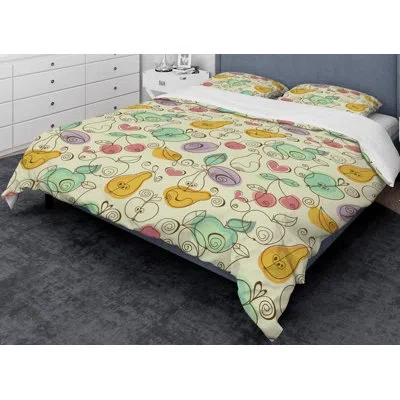 Design Art Designart Apples, Pears And Cherries Duvet Cover Set In Yellow,gold,green
