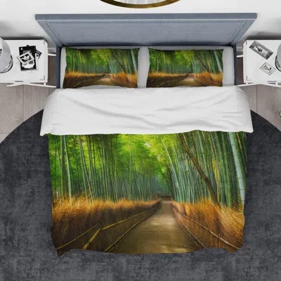 Design Art Designart Arashiyama Bamboo Grove Japan Duvet Cover Set In Brown;green