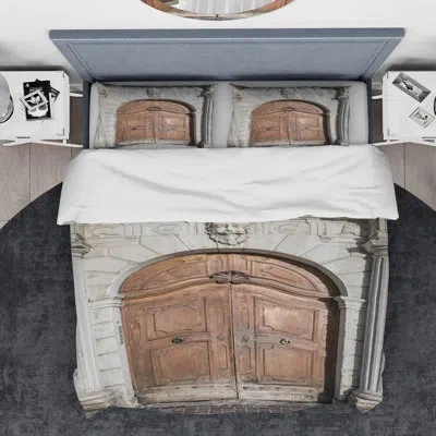 Design Art Designart Arched Medieval Palace Door Duvet Cover Set In Brown;gray;silver