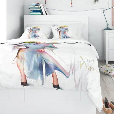 Design Art Designart Asian Women Dress Duvet Cover Set In Blue