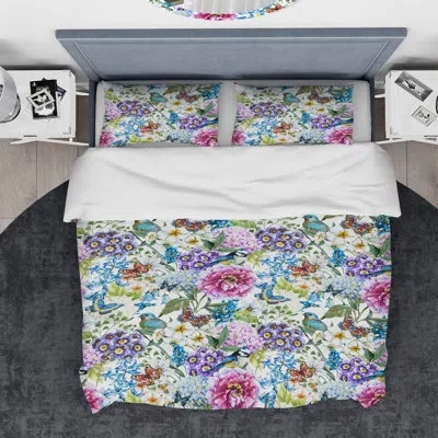 Design Art Designart Bird Blossoming Flowers Duvet Cover Set In Purple,blue
