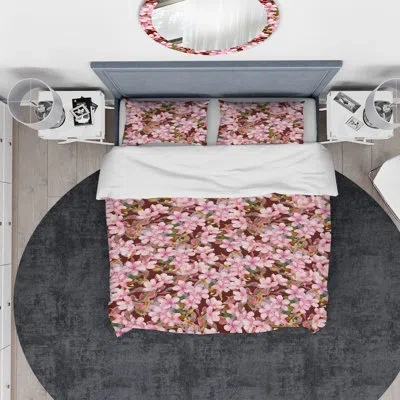 Design Art Designart Blossoming Flowers Duvet Cover Set In Pink,brown