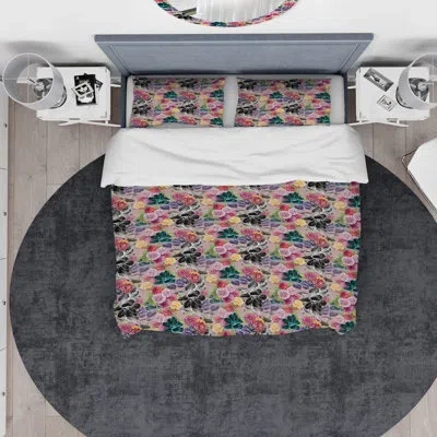 Design Art Designart Chrysanthemum And Blooming Roses Duvet Cover Set In Red,pink