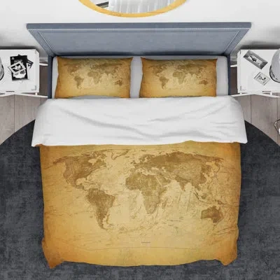 Design Art Designart Classic Map Duvet Cover Set In Beige