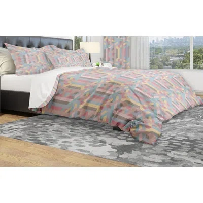 Design Art Designart Colorful Geometry Duvet Cover Set In Pink,blue