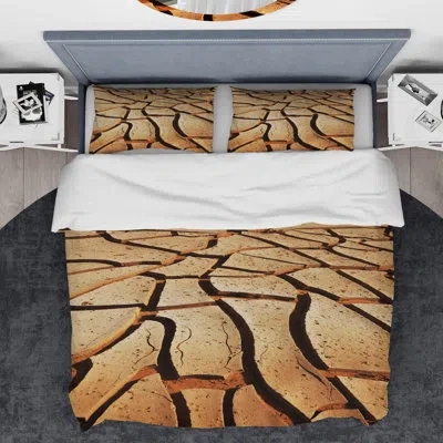 Design Art Designart Cracked Drought Land African Duvet Cover Set In Brown