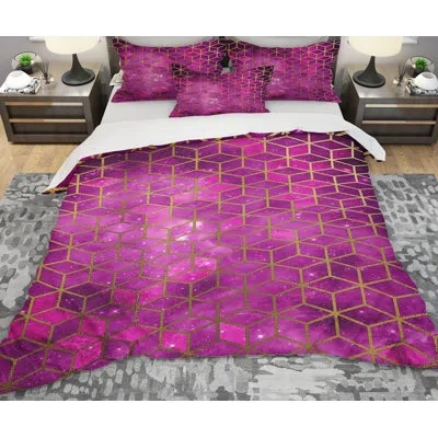 Design Art Designart Cubes Over Night Sky Duvet Cover Set In Yellow;pink;gold