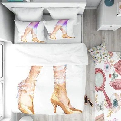 Design Art Designart Dancer Legs And Treescape Double Exposure Duvet Cover Set In Gold