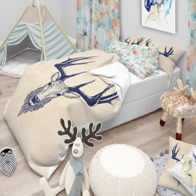 Design Art Designart Deer Head Portrait Sketch Animals Duvet Cover Set In Brown