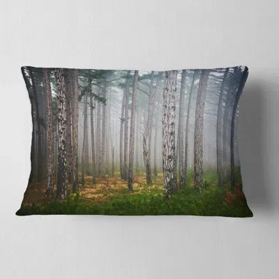 Design Art Designart 'dense Misty Forest' Landscape Photography Throw Pillow In Green