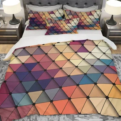 Design Art Designart Diamond Shaped Geometry Duvet Cover Set In Blue,red