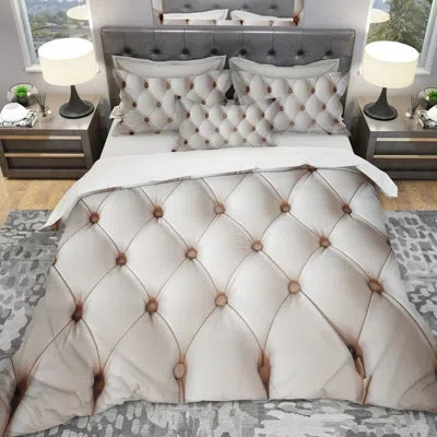 Design Art Designart Diamond Shaped Leather Couch Duvet Cover Set In Brown;cream;ivory