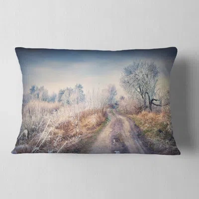 Design Art Designart 'first Frost In Forest' Landscape Photography Throw Pillow In Blue