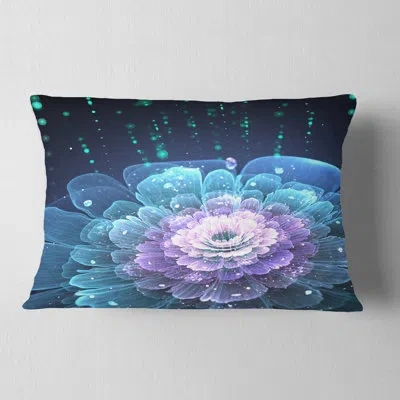 Design Art Designart 'fractal Flower With Water Drops' Floral Throw Pillow In Blue;purple