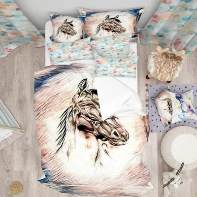 Design Art Designart Freehand Horse Farmhouse Duvet Cover Set In White