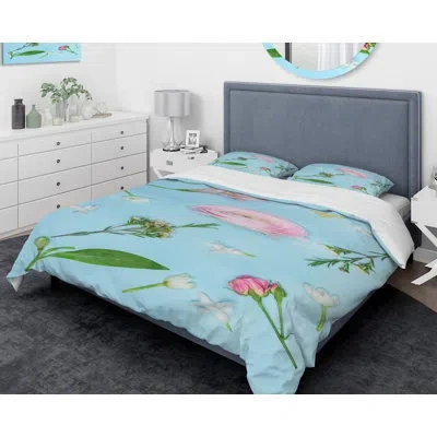 Design Art Designart Fresh Beautiful Blooming Rose Duvet Cover Set In Blue;pink