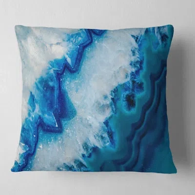 Design Art Designart 'geode Slice Macro' Abstract Throw Pillow In Blue;white