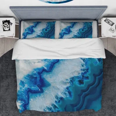 Design Art Designart Geode Slice Macro Duvet Cover Set In Blue;white
