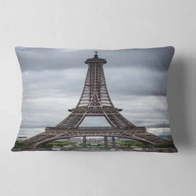 Design Art Designart 'grayscale Paris Eiffel Tower' Cityscape Photography Throw Pillow In Grey