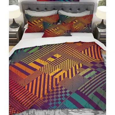 Design Art Designart Grungy Geometricin Duvet Cover Set In Green;red