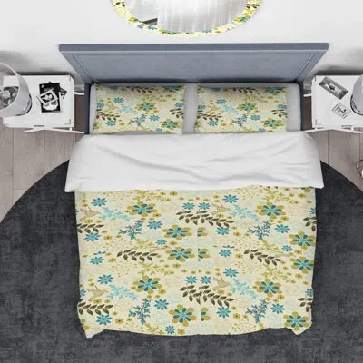 Design Art Designart Hand Drawn Flowers And Hummingbird Duvet Cover Set In Yellow,gold,blue