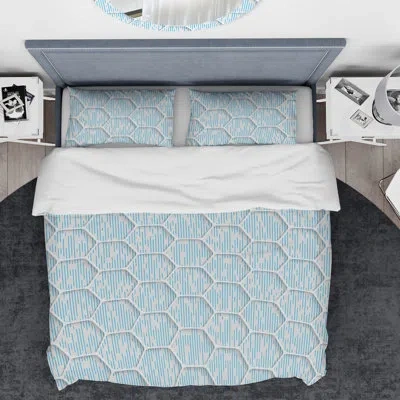 Design Art Designart Honeycombs Duvet Cover Set In White,blue