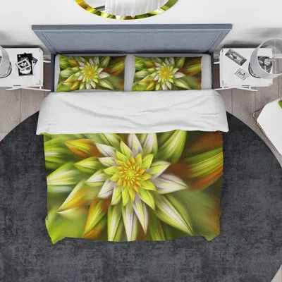 Design Art Designart Huge Fractal Flower Duvet Cover Set In Yellow