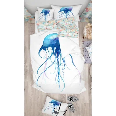 Design Art Designart Jellyfish Watercolor Duvet Cover Set In Blue