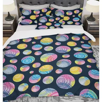 Design Art Designart Lace Circles On Background Duvet Cover Set In Blue,yellow,gold