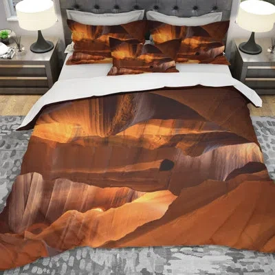 Design Art Designart Limestone Caves Duvet Cover Set In Yellow,brown