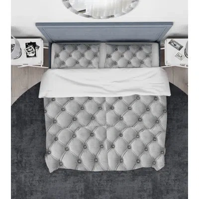 Design Art Designart Luxury Classic Leather Duvet Cover Set In White,gray,silver