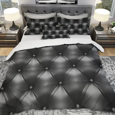 Design Art Designart Luxury Classic Sofa Leather Duvet Cover Set In Black
