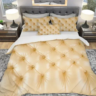 Design Art Designart Luxury Classic Sofa Leather Duvet Cover Set In Yellow;gold