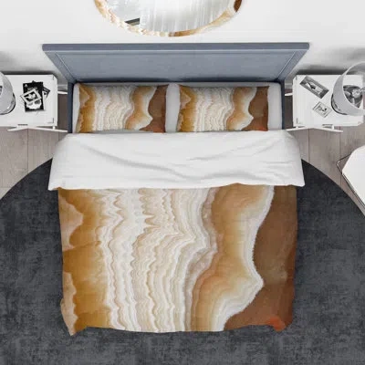 Design Art Designart Marbled Stone Layers Duvet Cover Set In Brown;white