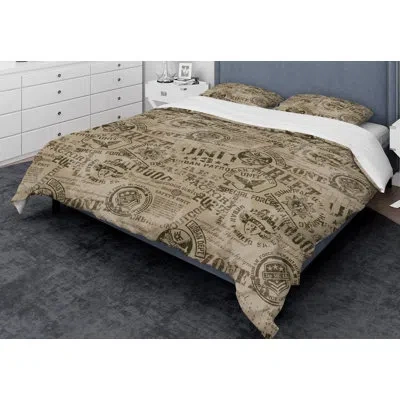 Design Art Designart Military Badges Vintage Americana Duvet Cover Set In Brown,yellow,gold