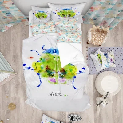 Design Art Designart Monotype Colorful Beetle Duvet Cover Set In Green