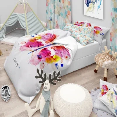 Design Art Designart Monotype Colorful Beetle Duvet Cover Set In White