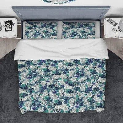 Design Art Designart Ocean Of Flowers Duvet Cover Set In Blue,white
