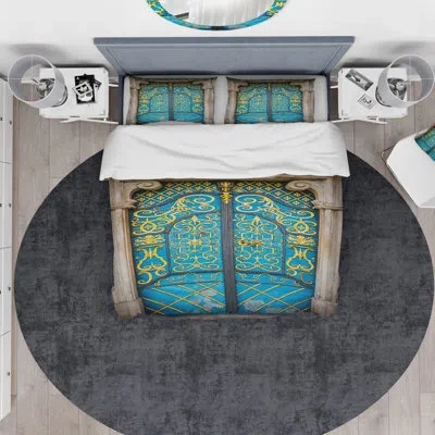 Design Art Designart Old European Door Vintage Duvet Cover Set In Blue;yellow;gold